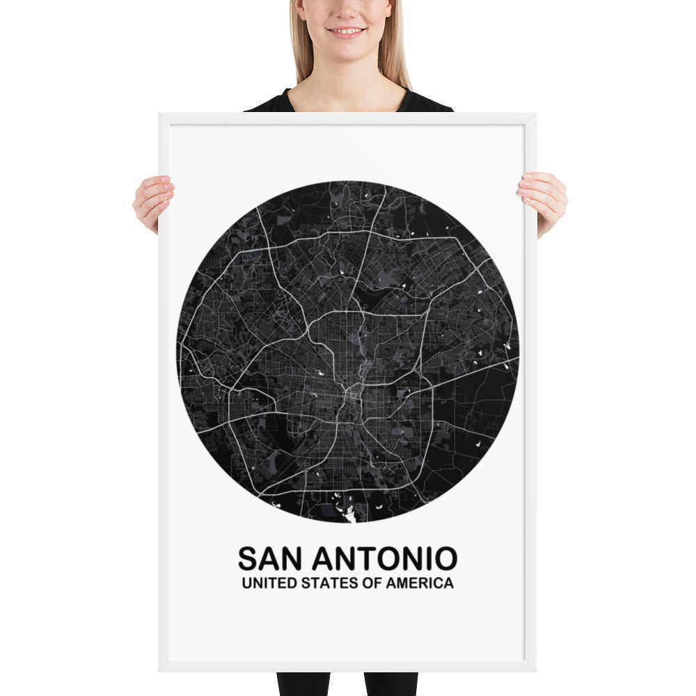 San Antonio Circular Black Framed Map