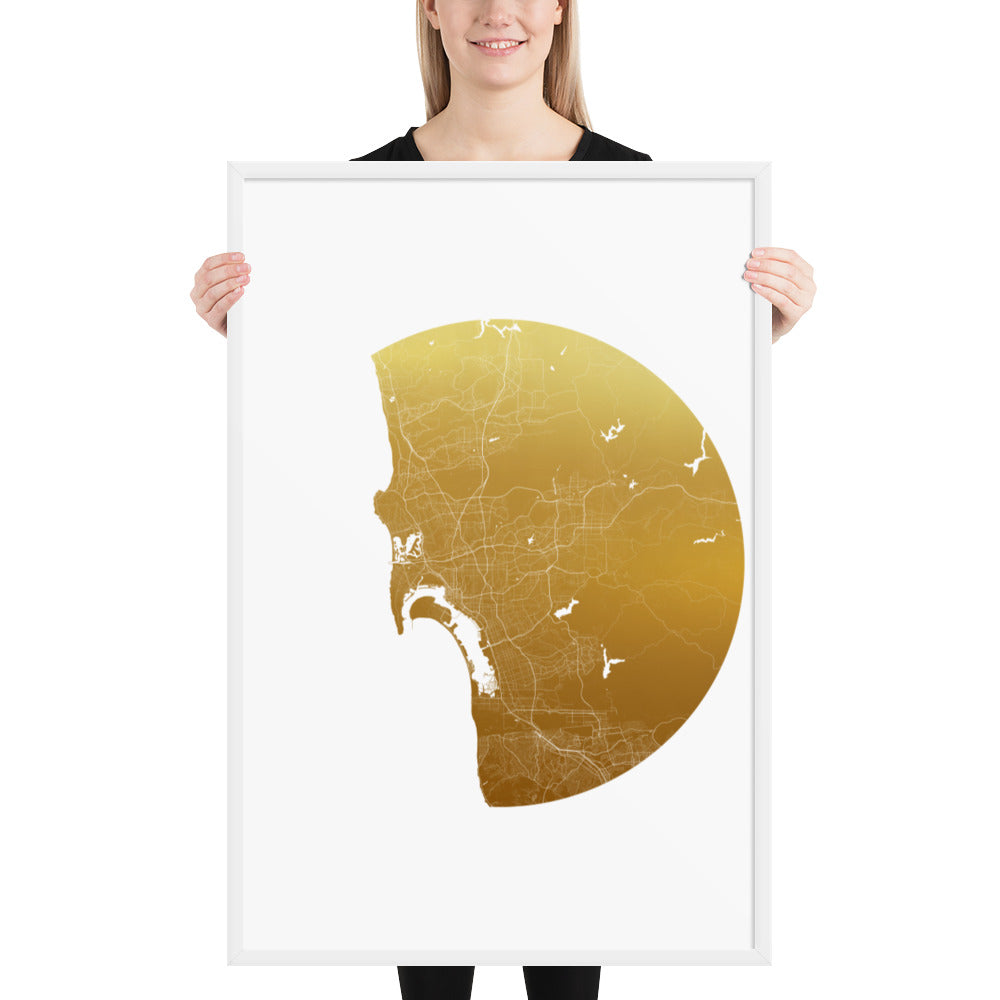 San Diego Gold on White Framed Map