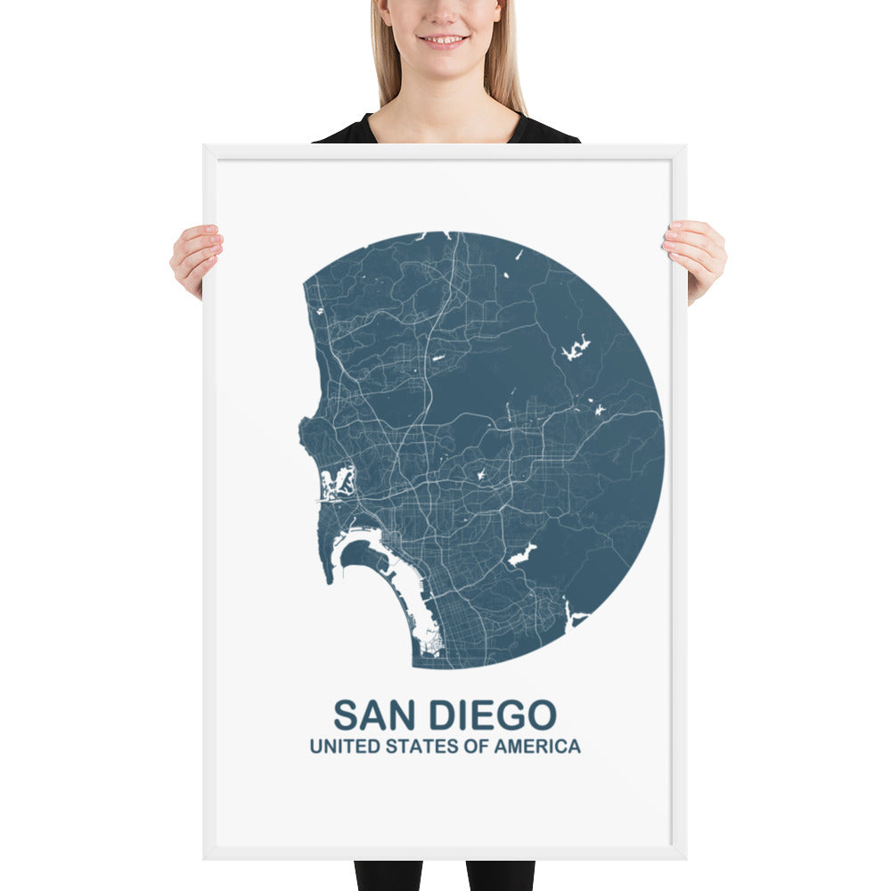 San Diego Circular Blue Framed Map