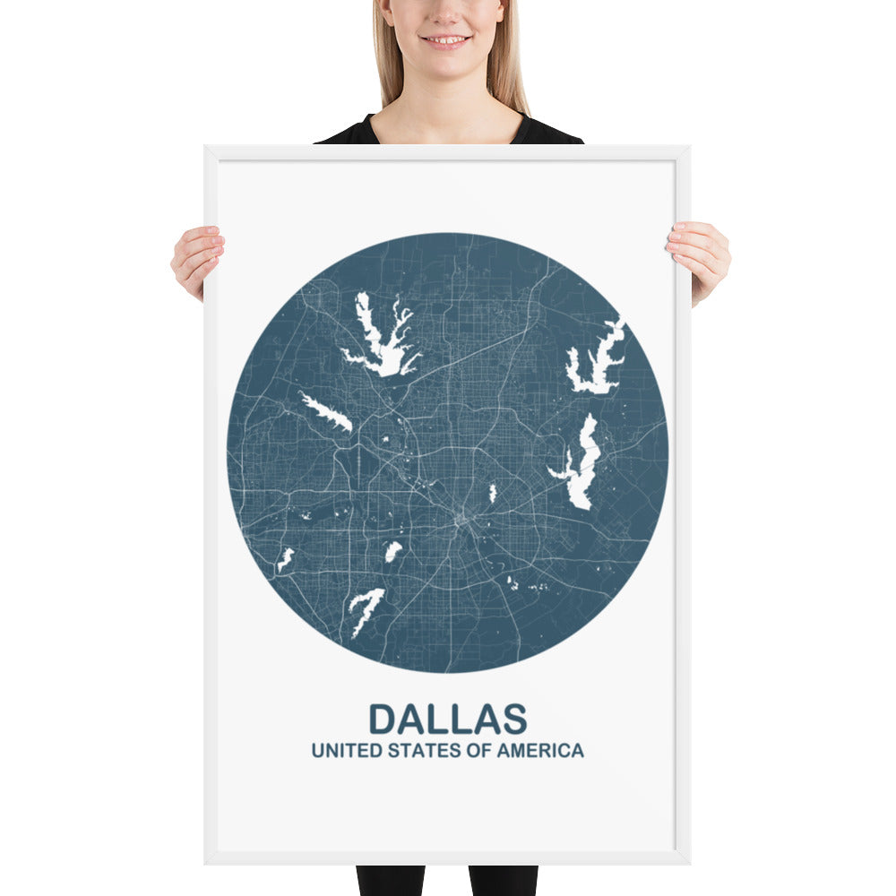 Dallas Circular Blue Framed Map