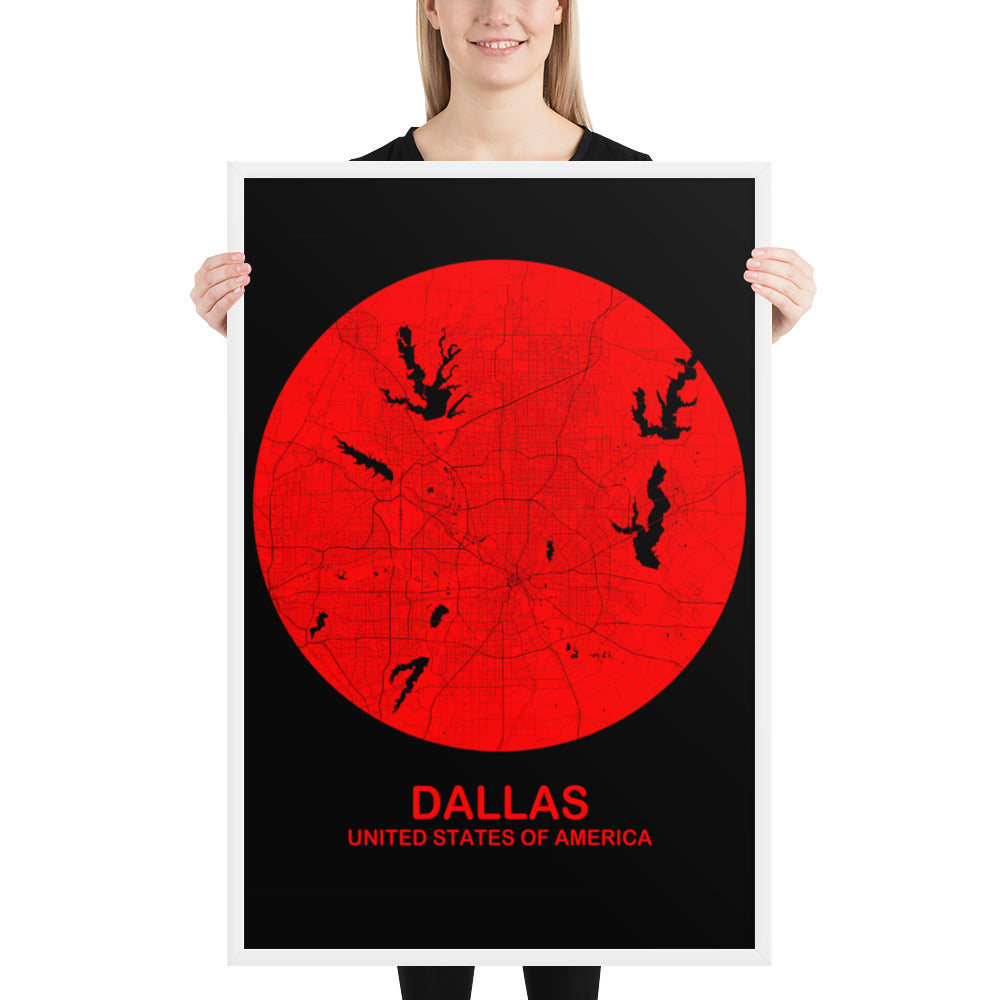 Dallas Circular Red Framed Map