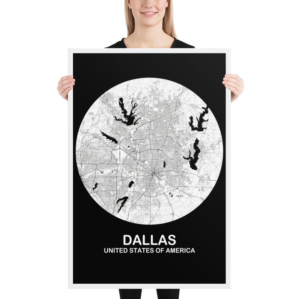 Dallas Circular White Framed Map