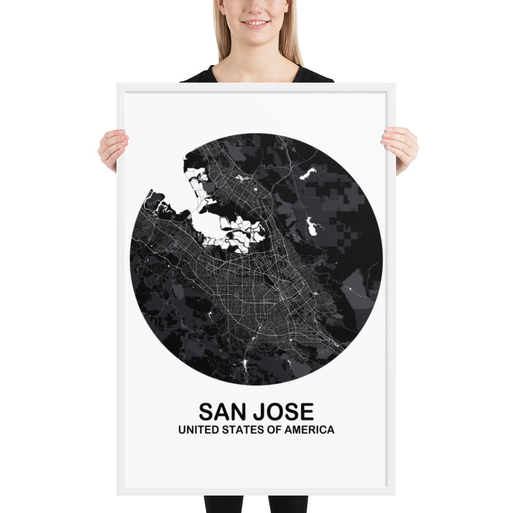 San Jose Circular Black Framed Map