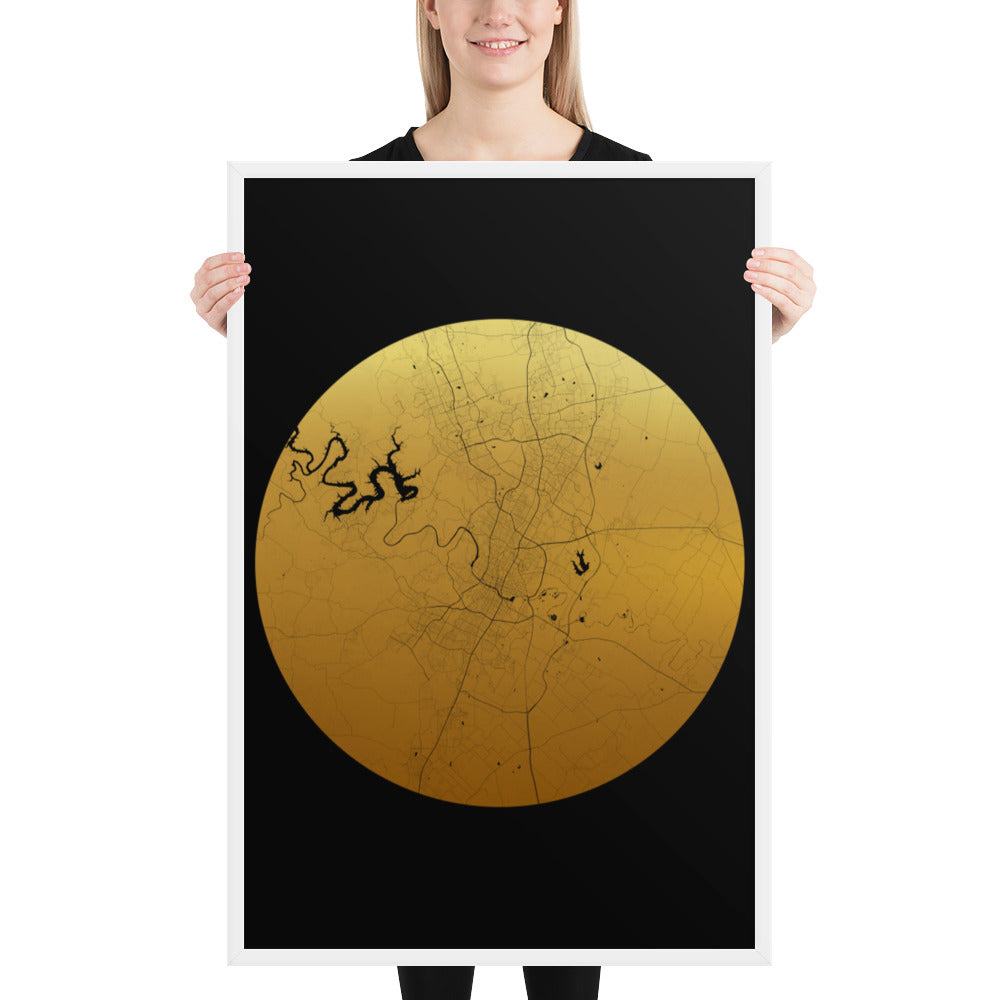 Austin Gold on Black Framed Map