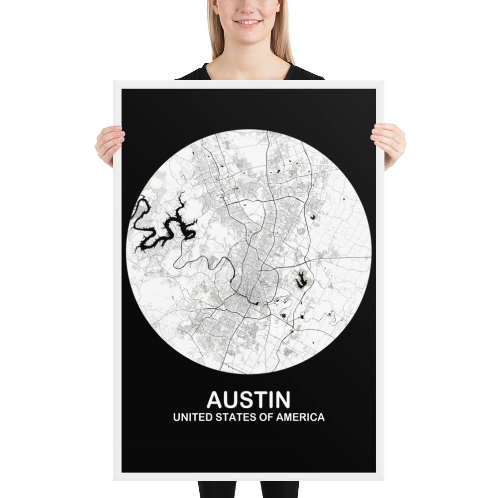 Austin Circular White Framed Map