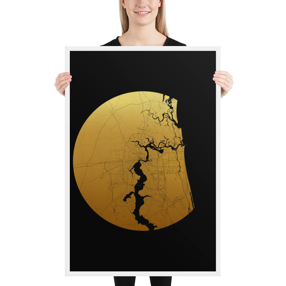 Jacksonville Gold on Black Framed Map