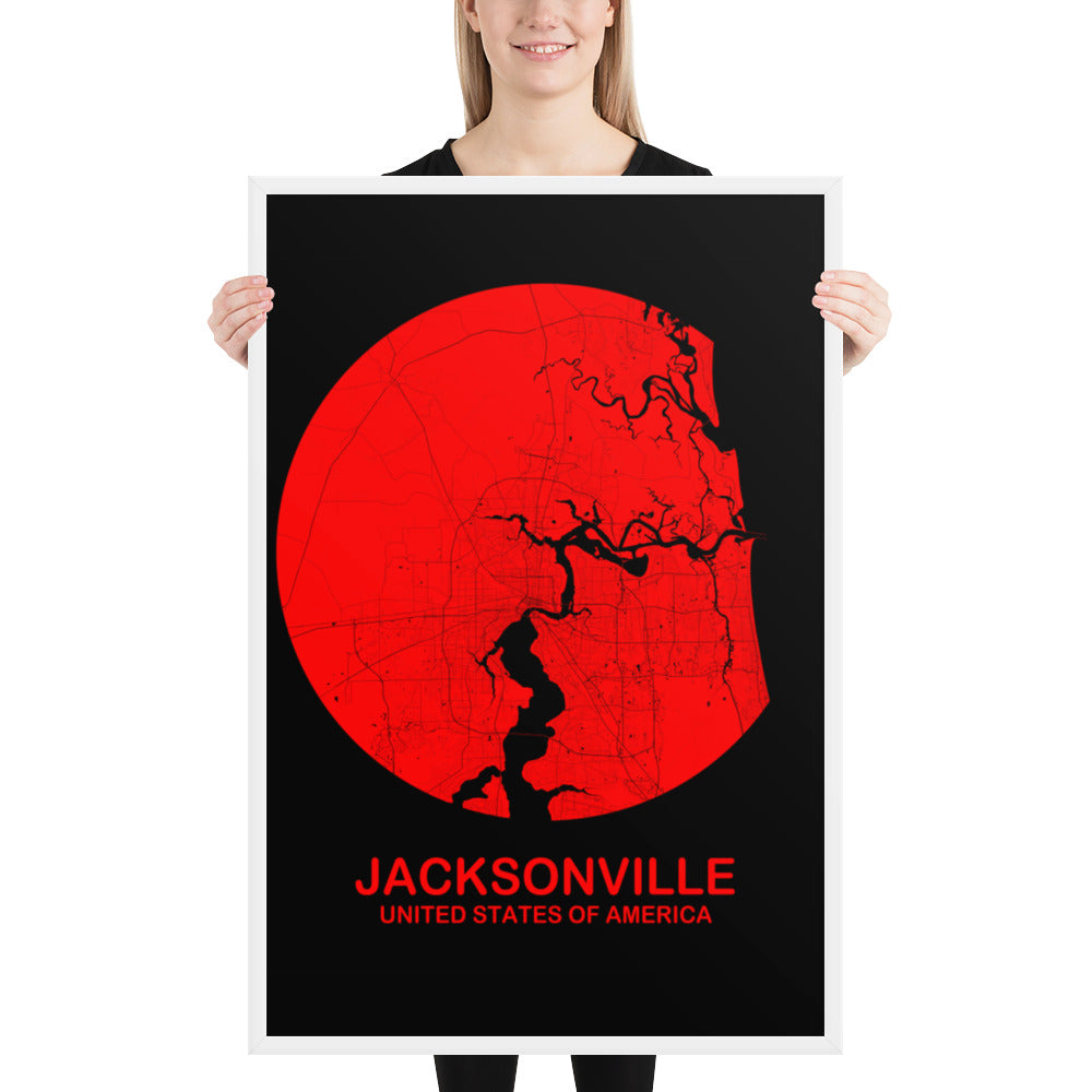 Jacksonville Circular Red Framed Map