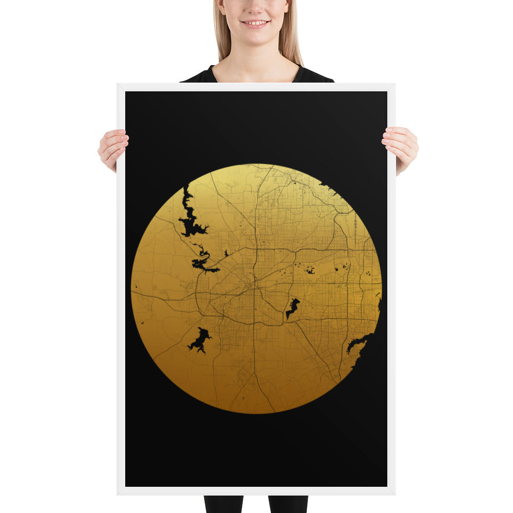 Fort Worth Gold on Black Framed Map