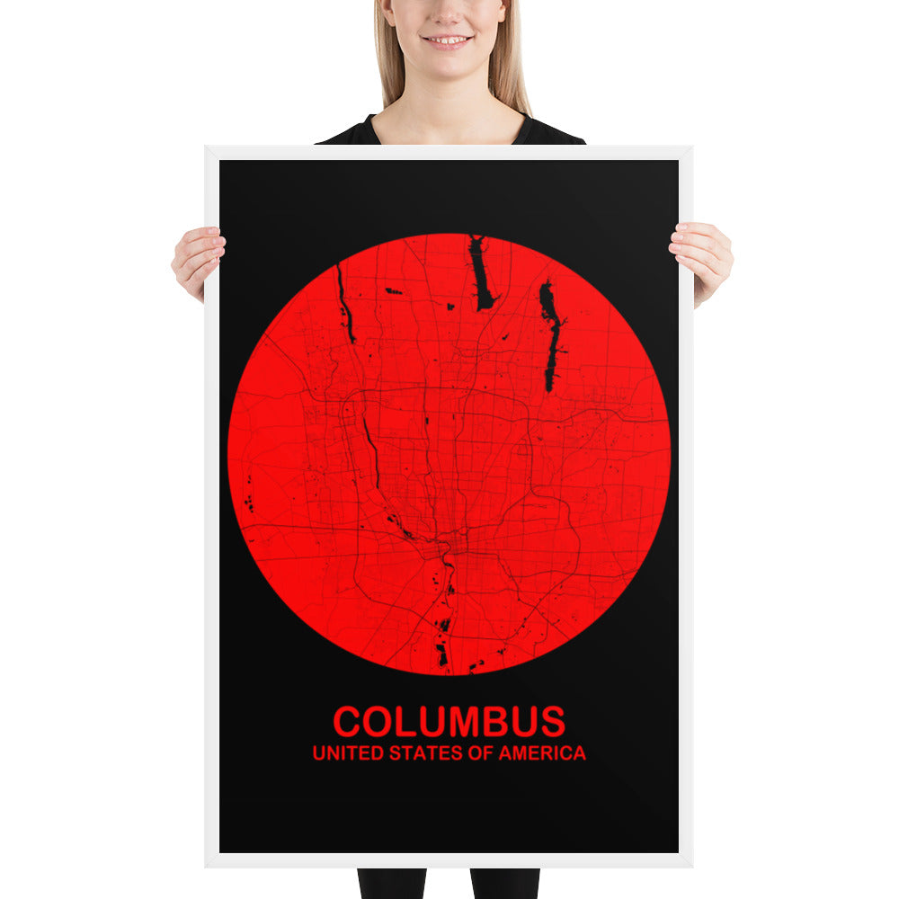 Columbus Circular Red Framed Map