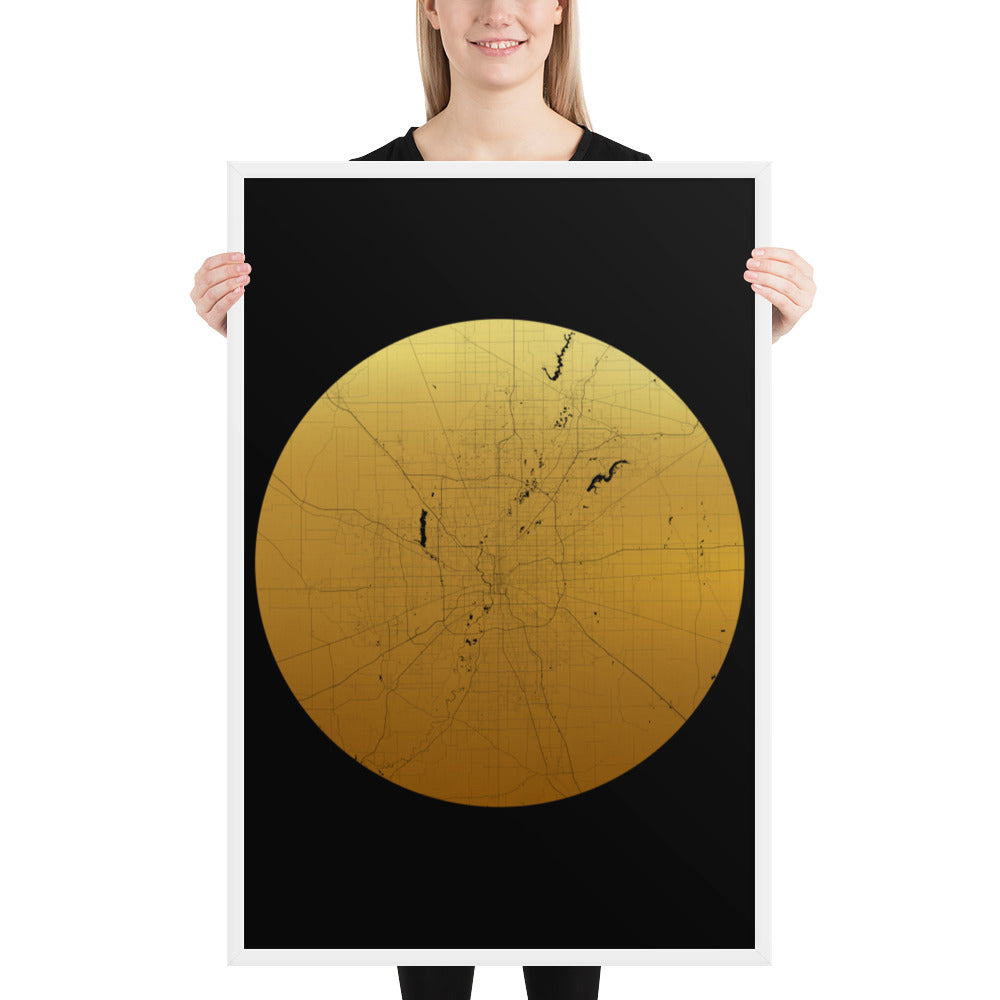 Indianapolis Gold on Black Framed Map