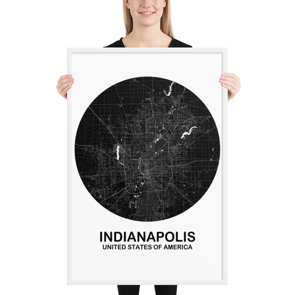 Indianapolis Circular Black Framed Map