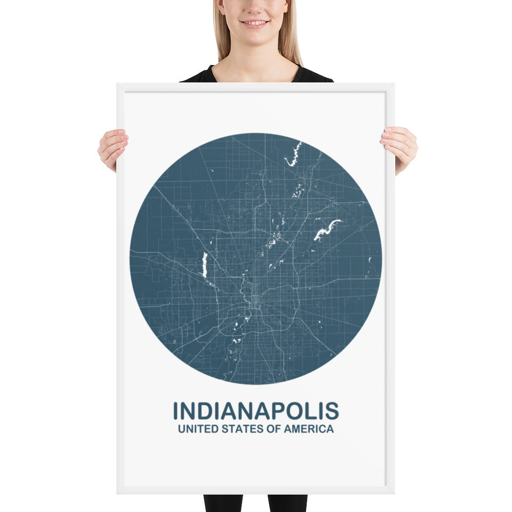 Indianapolis Circular Blue Framed Map