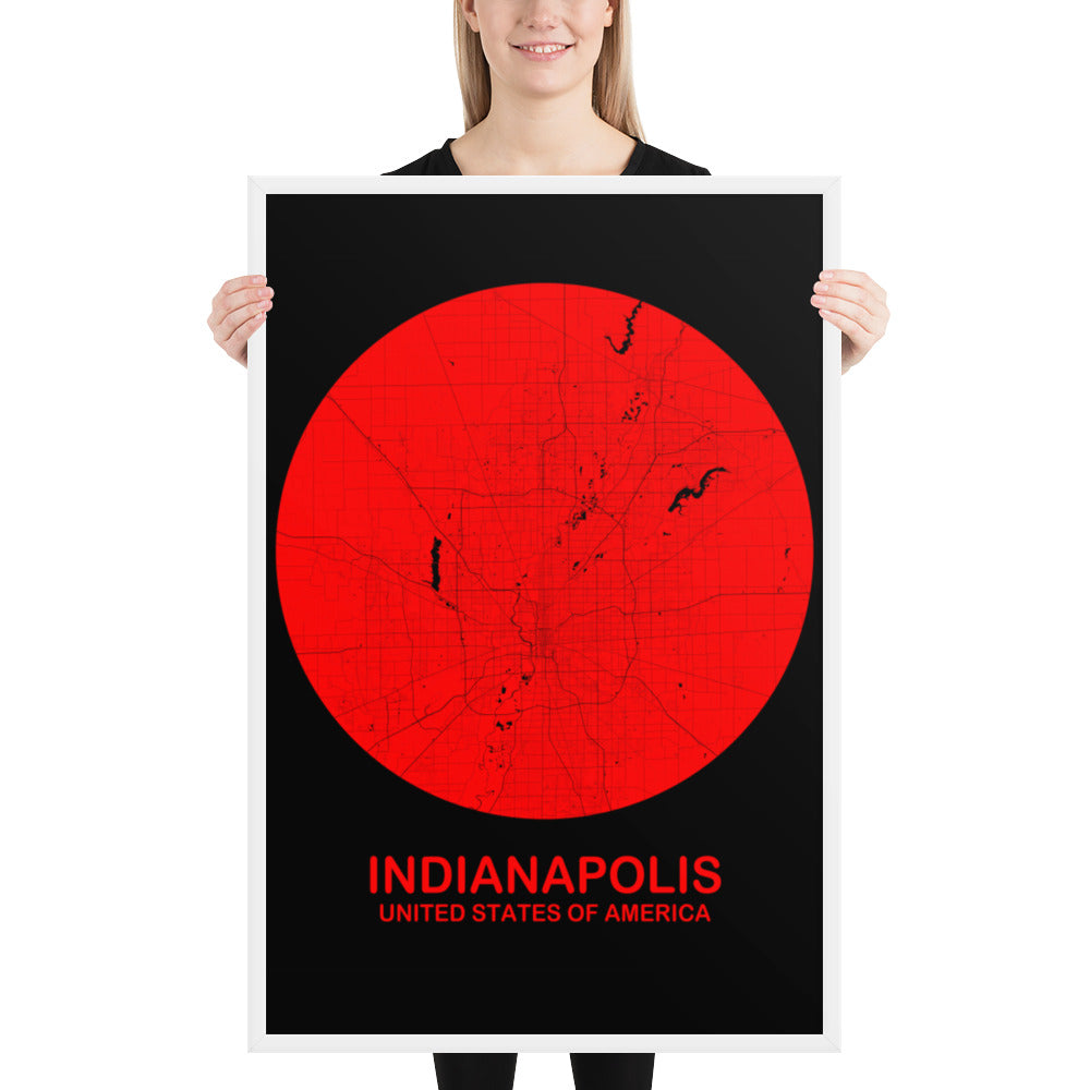 Indianapolis Circular Red Framed Map