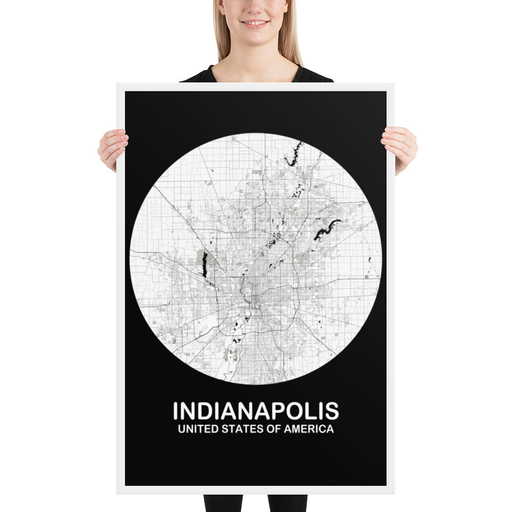 Indianapolis Circular White Framed Map