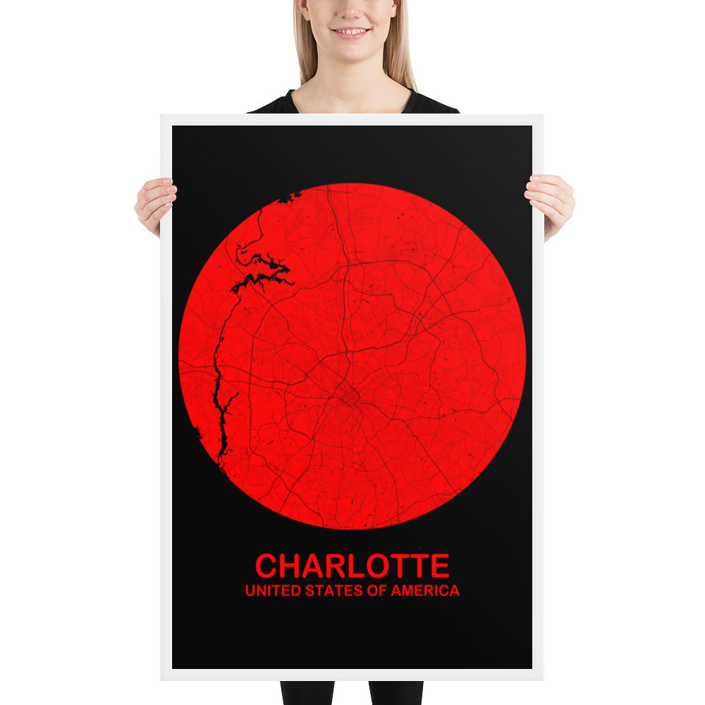 Charlotte Circular Red Framed Map