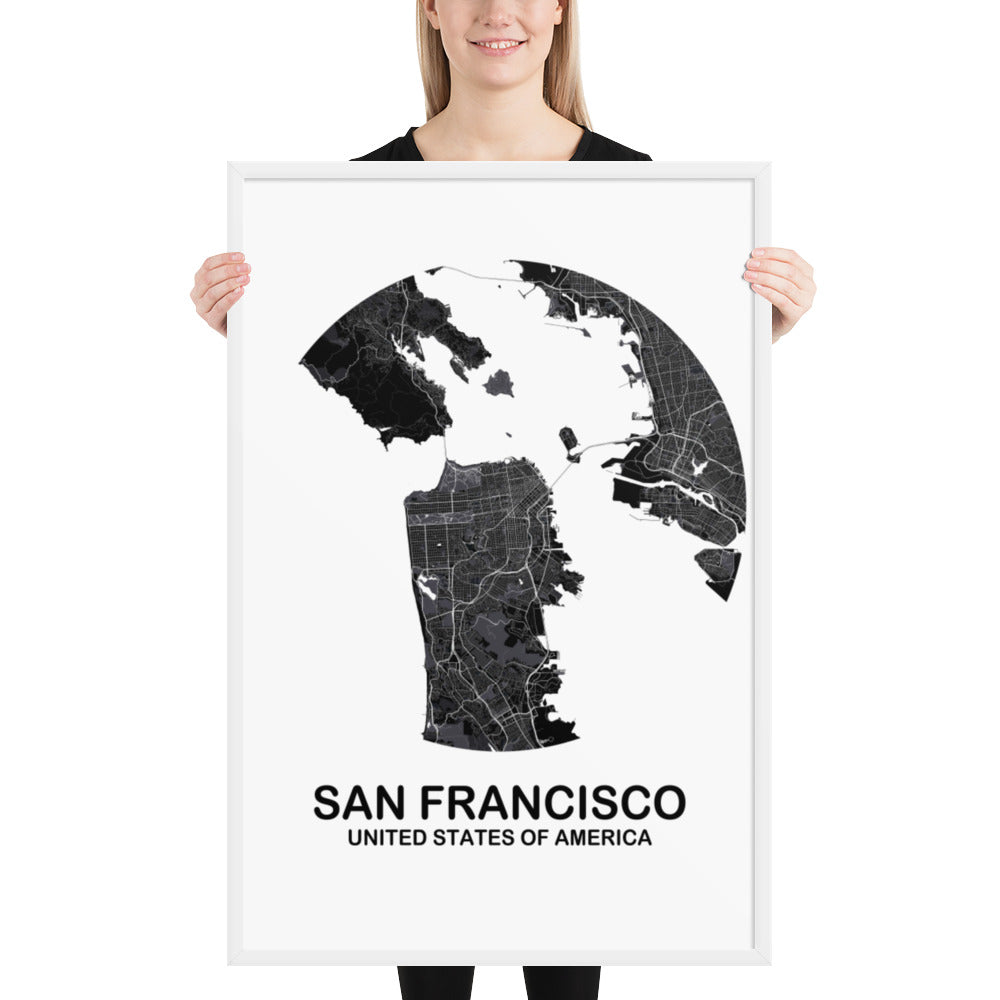 San Francisco Circular Black Framed Map