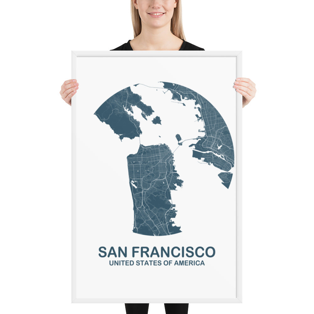 San Francisco Circular Blue Framed Map