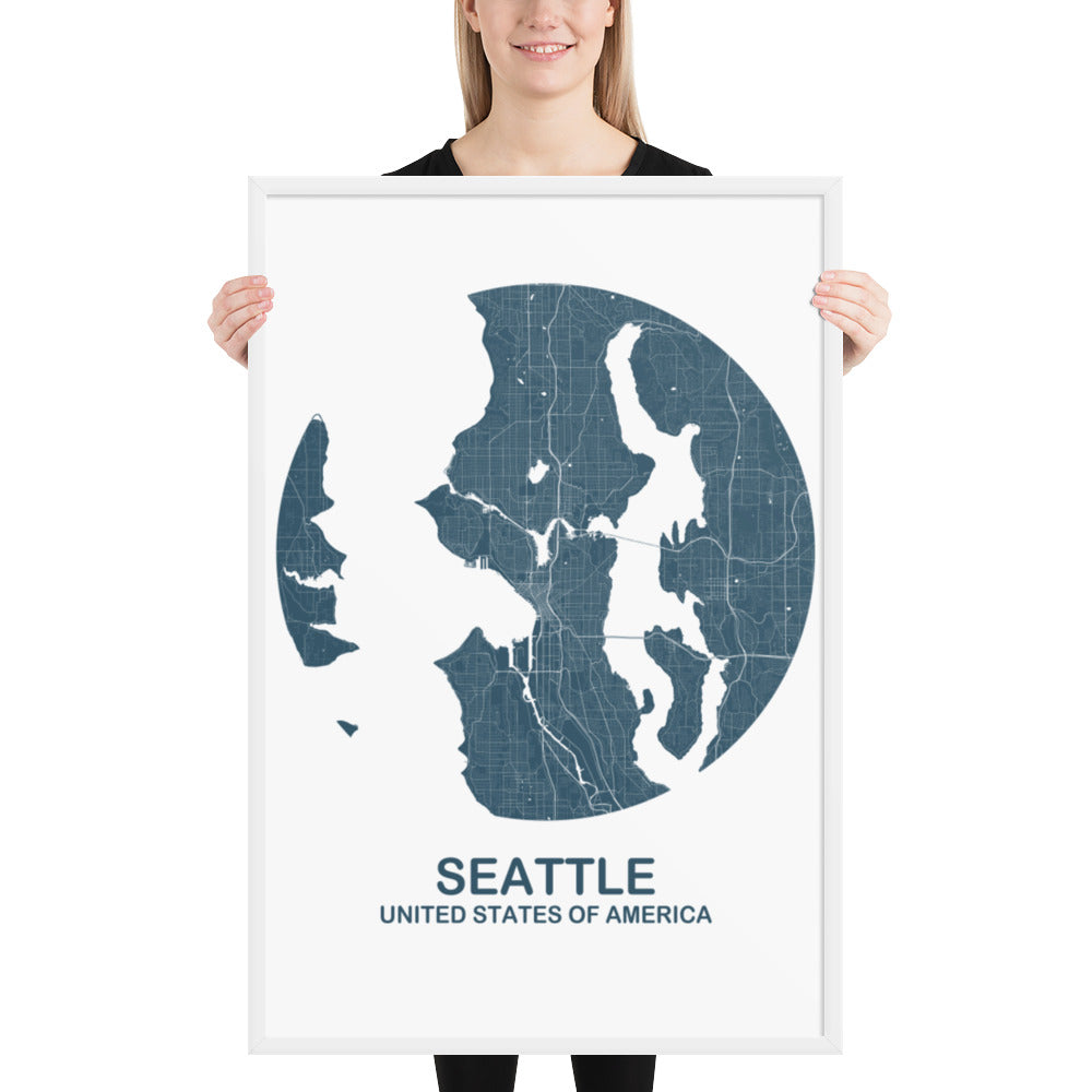 Seattle Circular Blue Framed Map