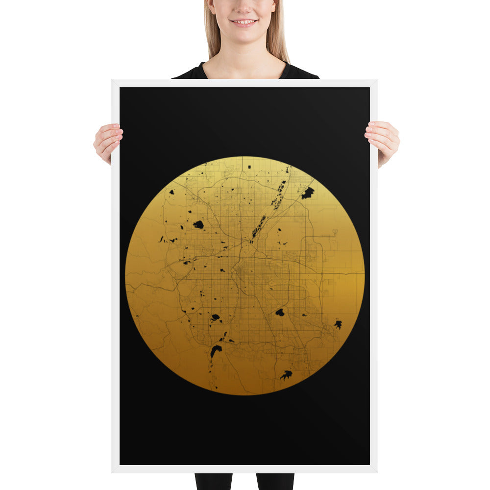 Denver Gold on Black Framed Map