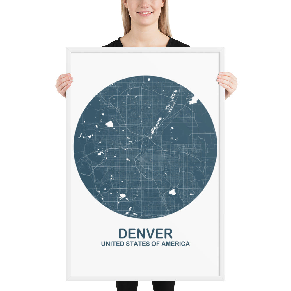 Denver Circular Blue Framed Map