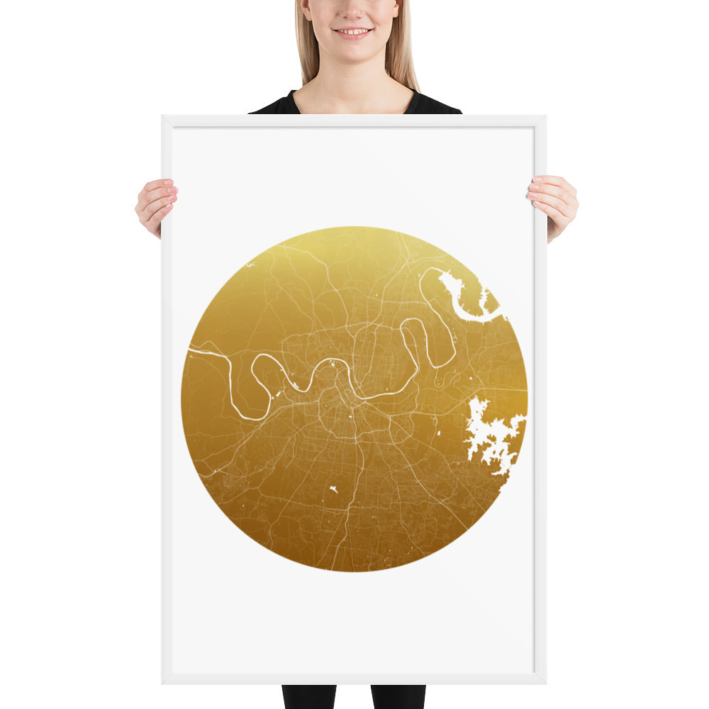 Nashville Gold on White Framed Map