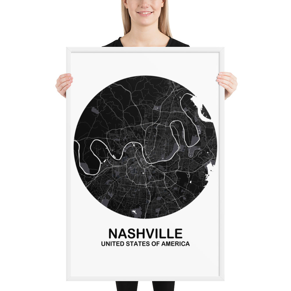 Nashville Circular Black Framed Map