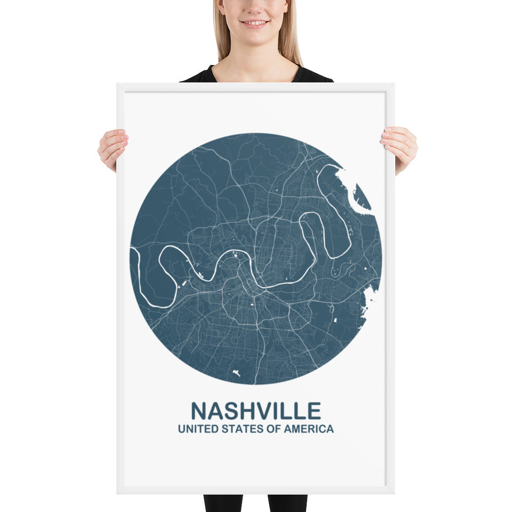 Nashville Circular Blue Framed Map