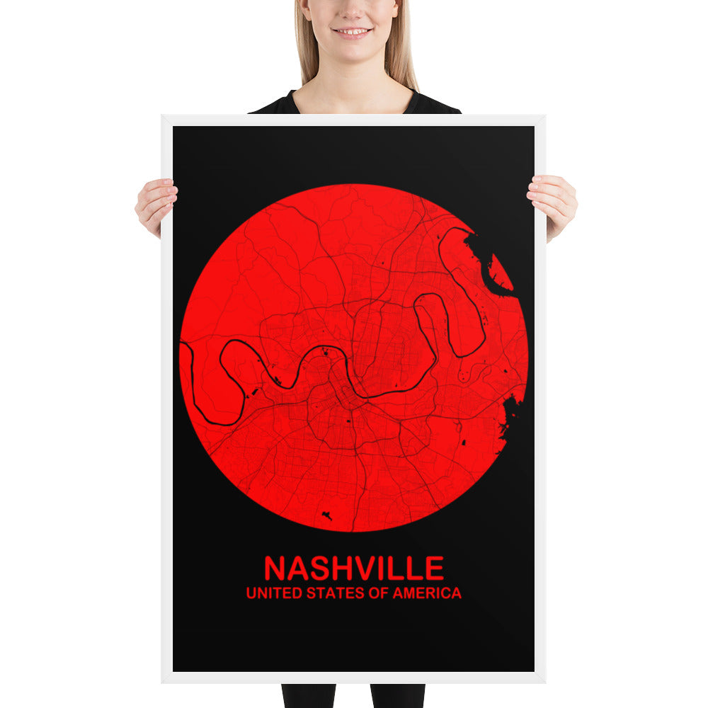 Nashville Circular Red Framed Map