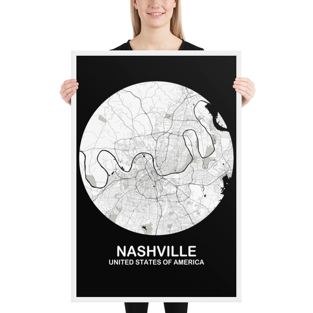 Nashville Circular White Framed Map