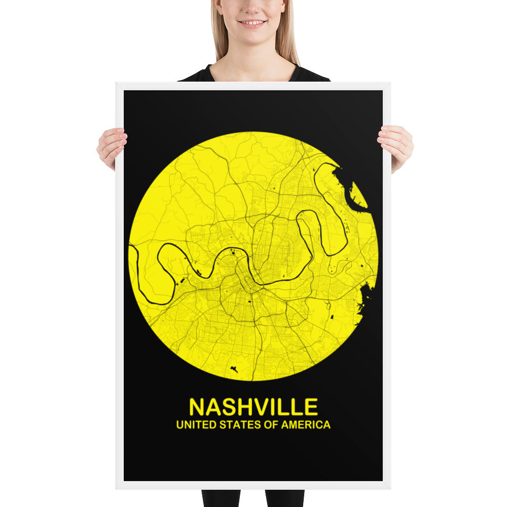 Nashville Circular Yellow Framed Map