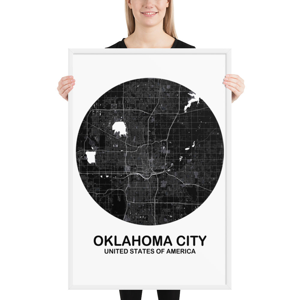 Oklahoma City Circular Black Framed Map