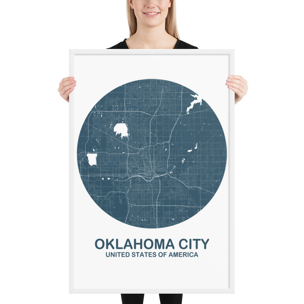 Oklahoma City Circular Blue Framed Map