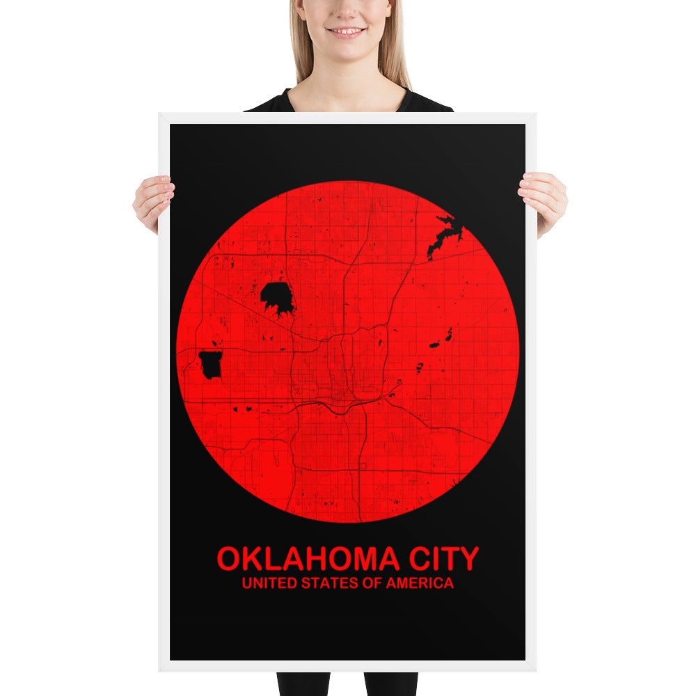 Oklahoma City Circular Red Framed Map