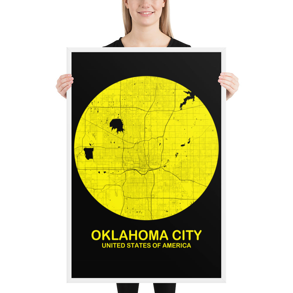 Oklahoma City Circular Yellow Framed Map