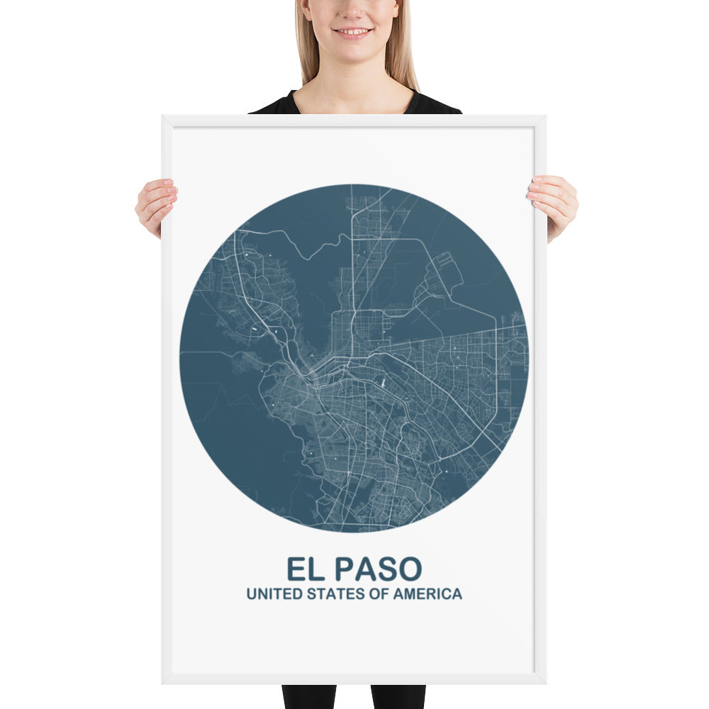 El Paso Circular Blue Framed Map