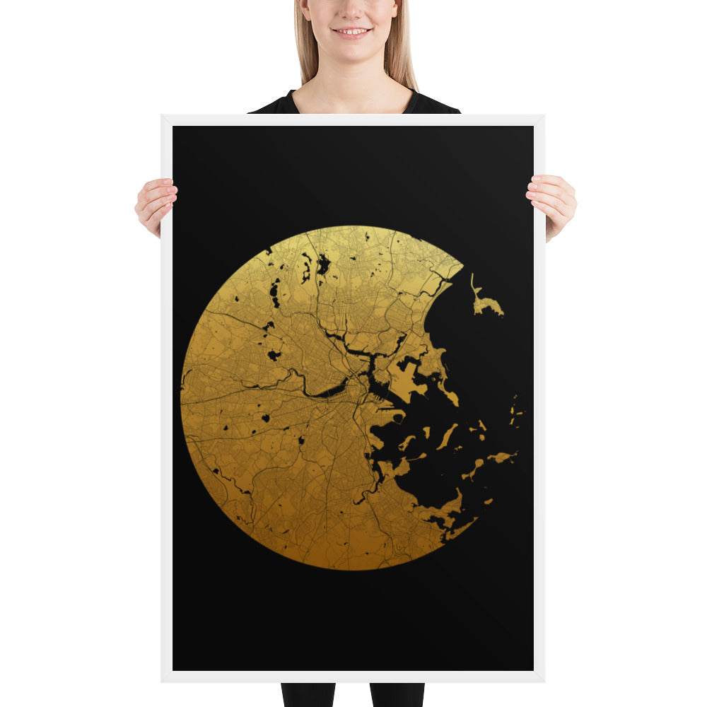 Boston Gold on Black Framed Map