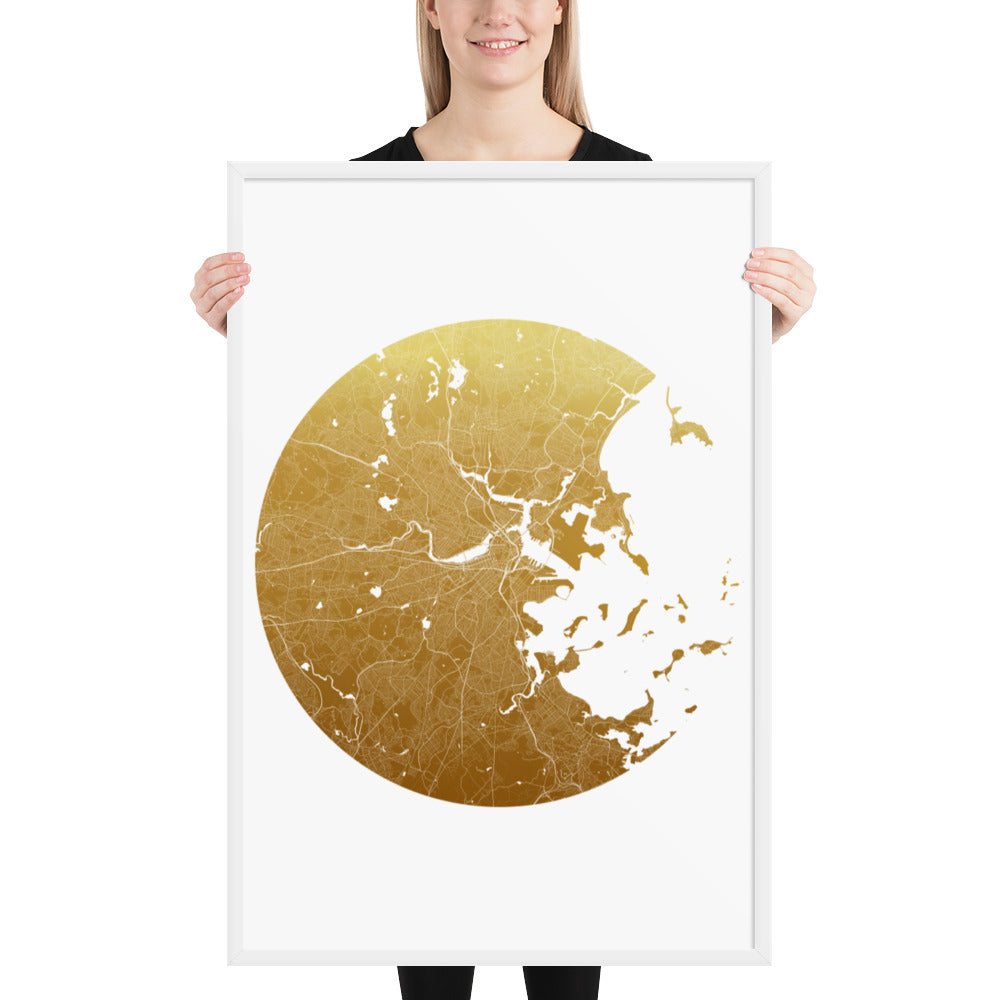 Boston Gold on White Framed Map