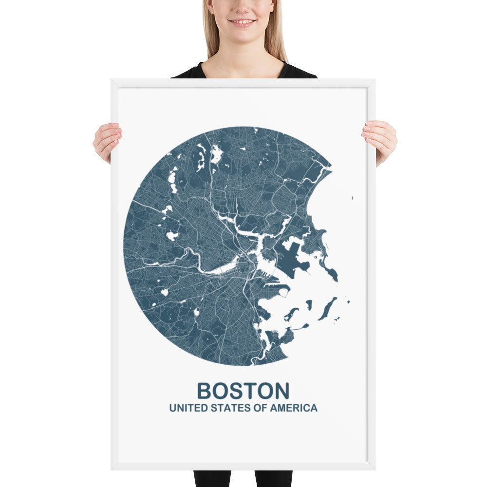 Boston Circular Blue Framed Map