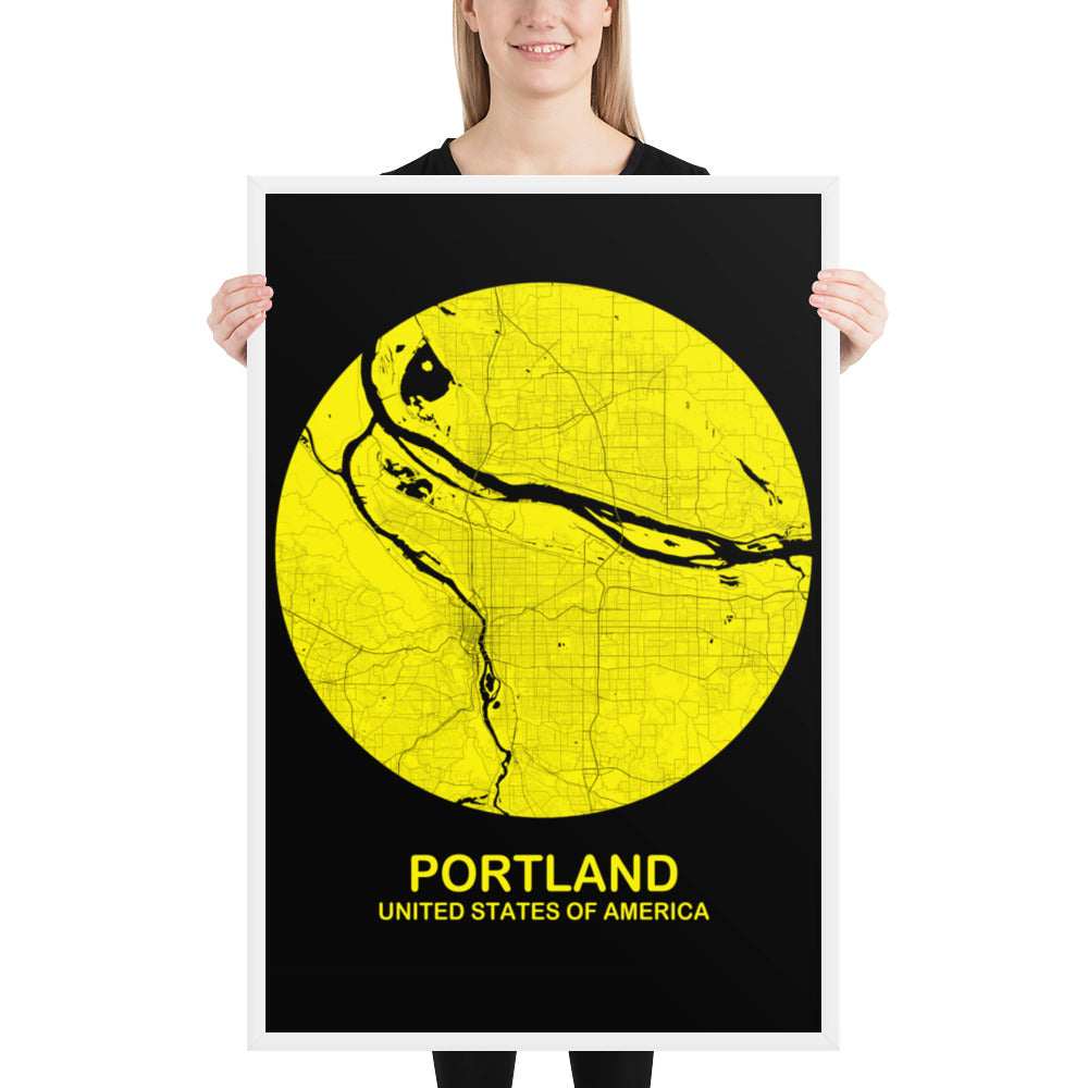 Portland Circular Yellow Framed Map