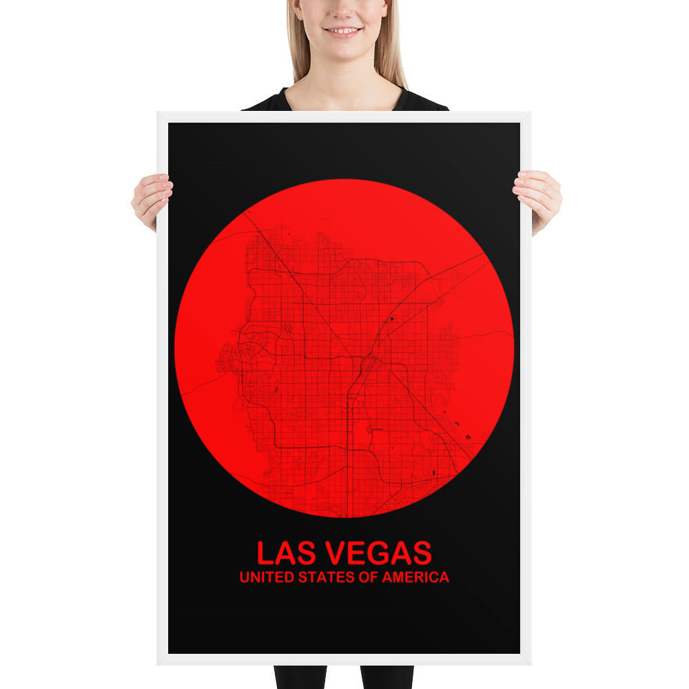 Las Vegas Circular Red Framed Map