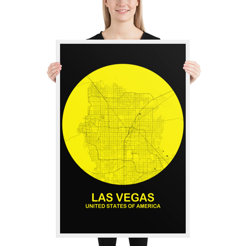 Las Vegas Circular Yellow Framed Map