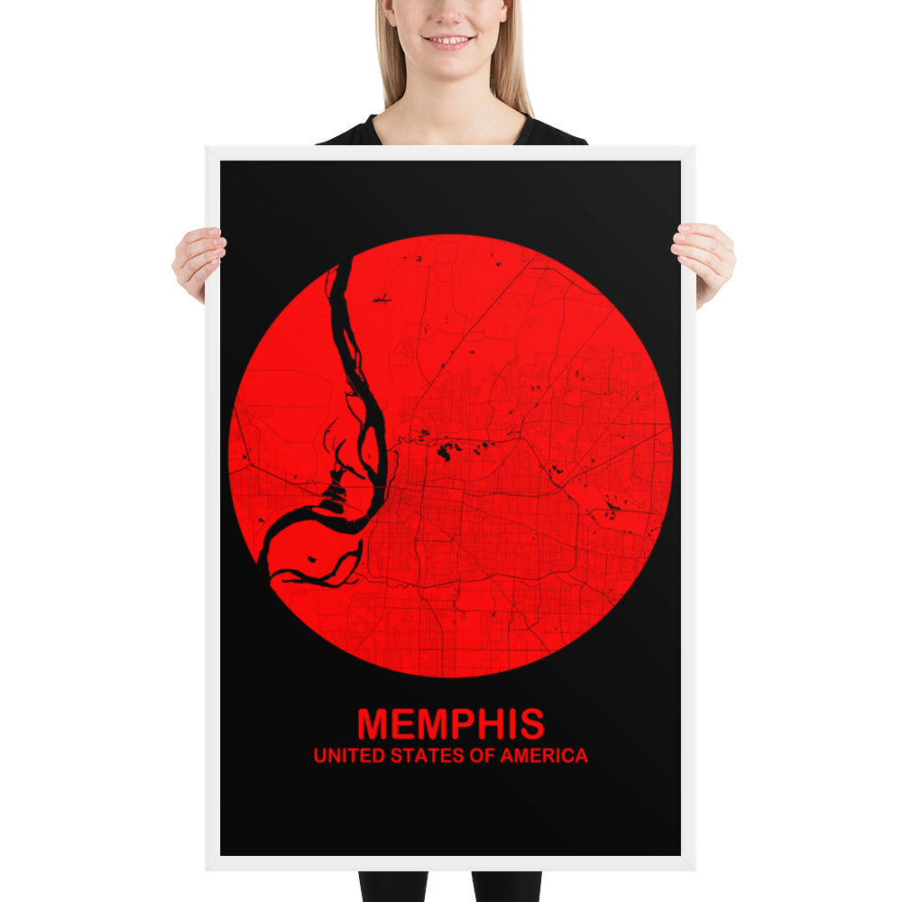 Memphis Circular Red Framed Map