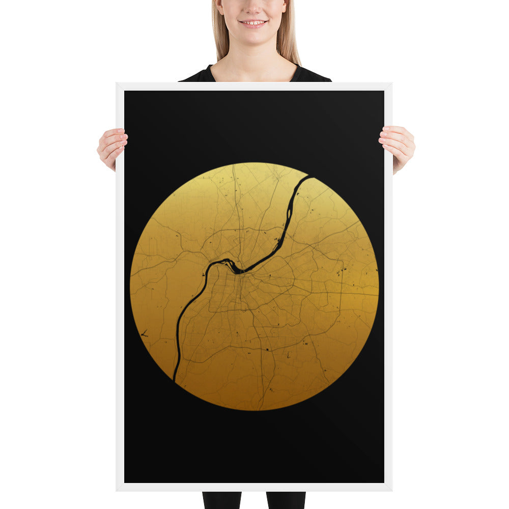 Louisville Gold on Black Framed Map