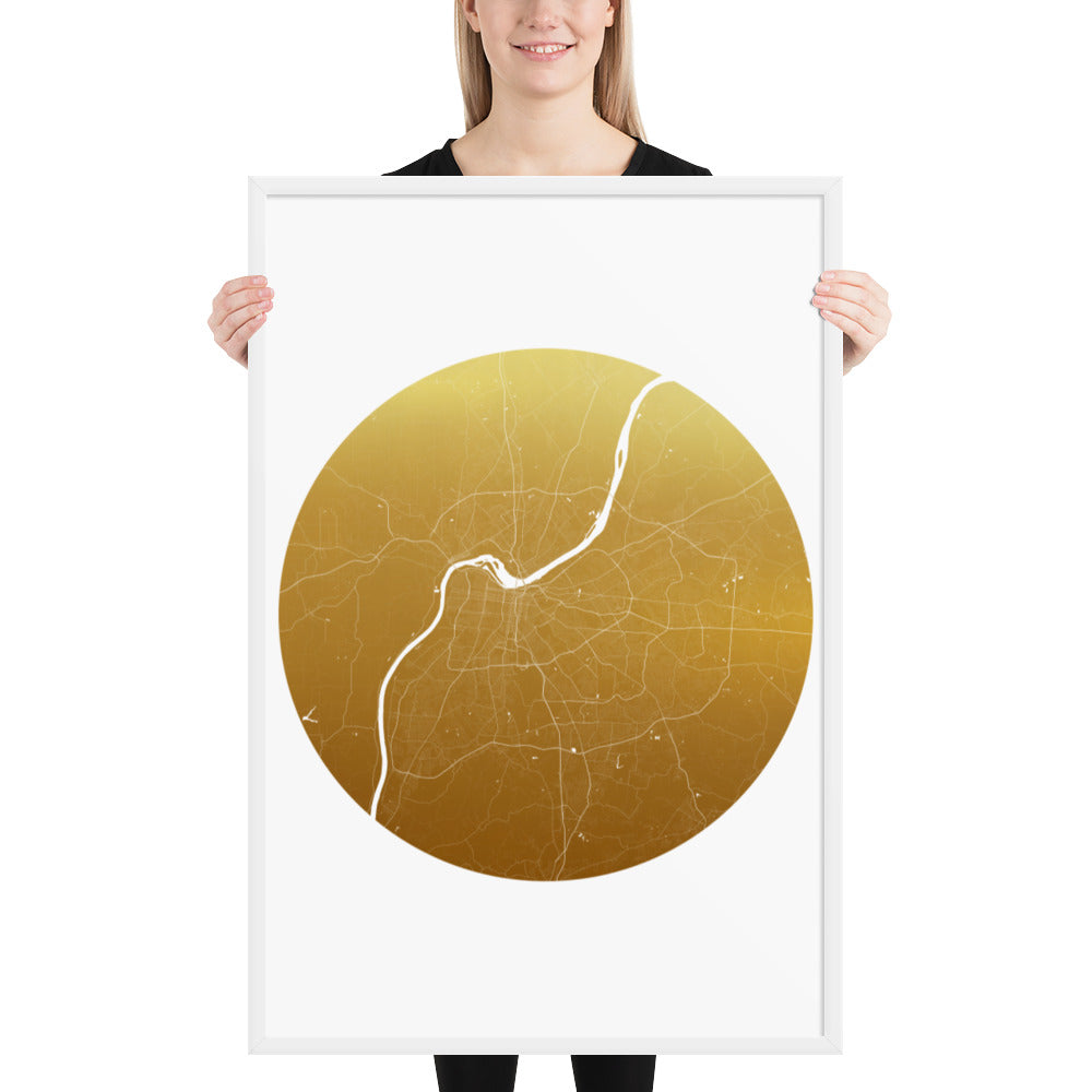 Louisville Gold on White Framed Map