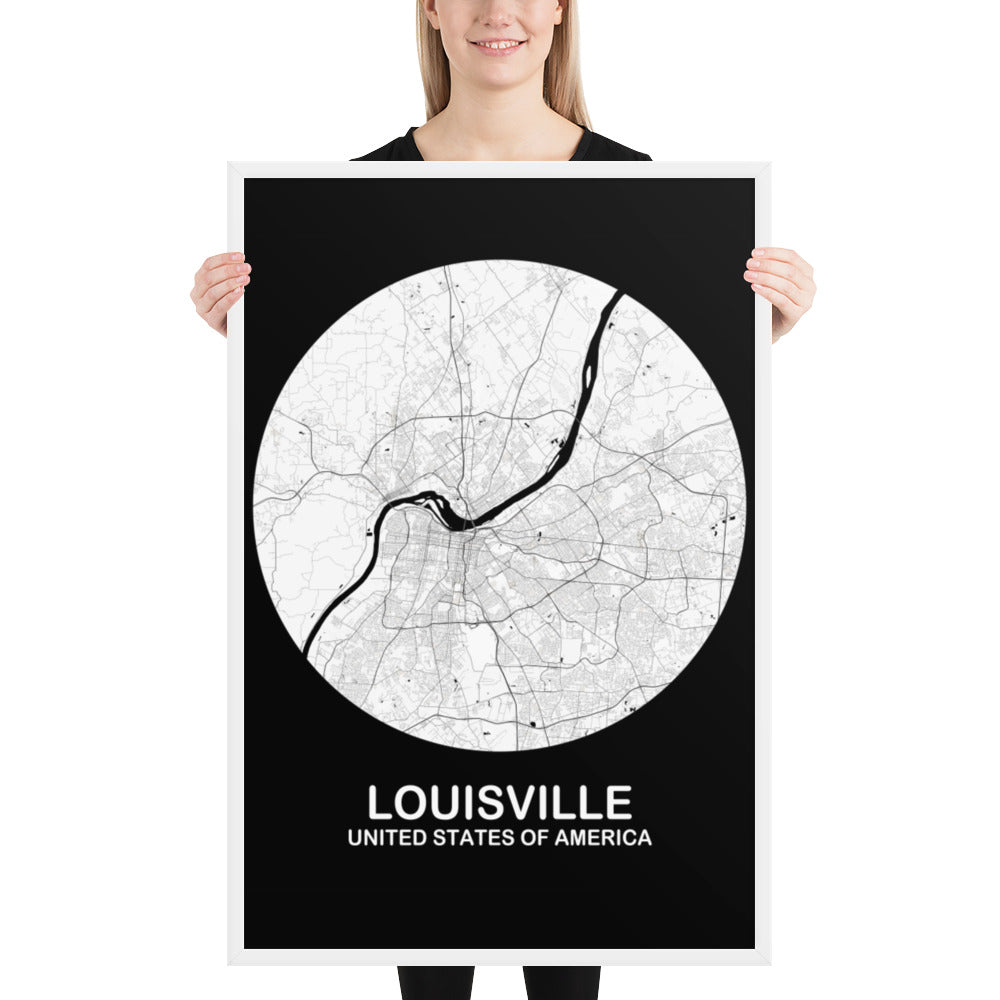 Louisville Circular White Framed Map