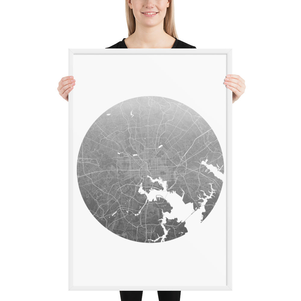 Baltimore Silver on White Framed Map