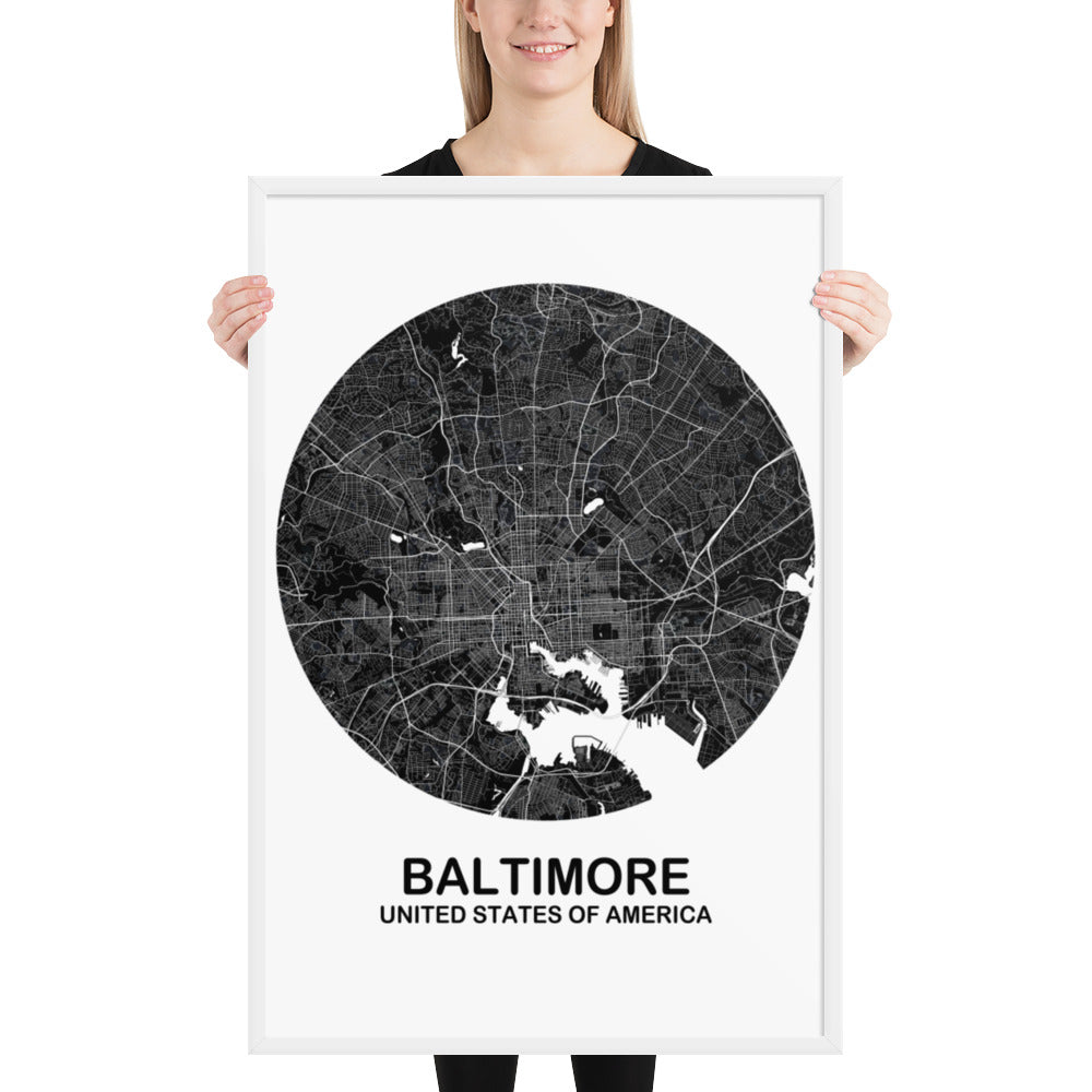 Baltimore Circular Black Framed Map