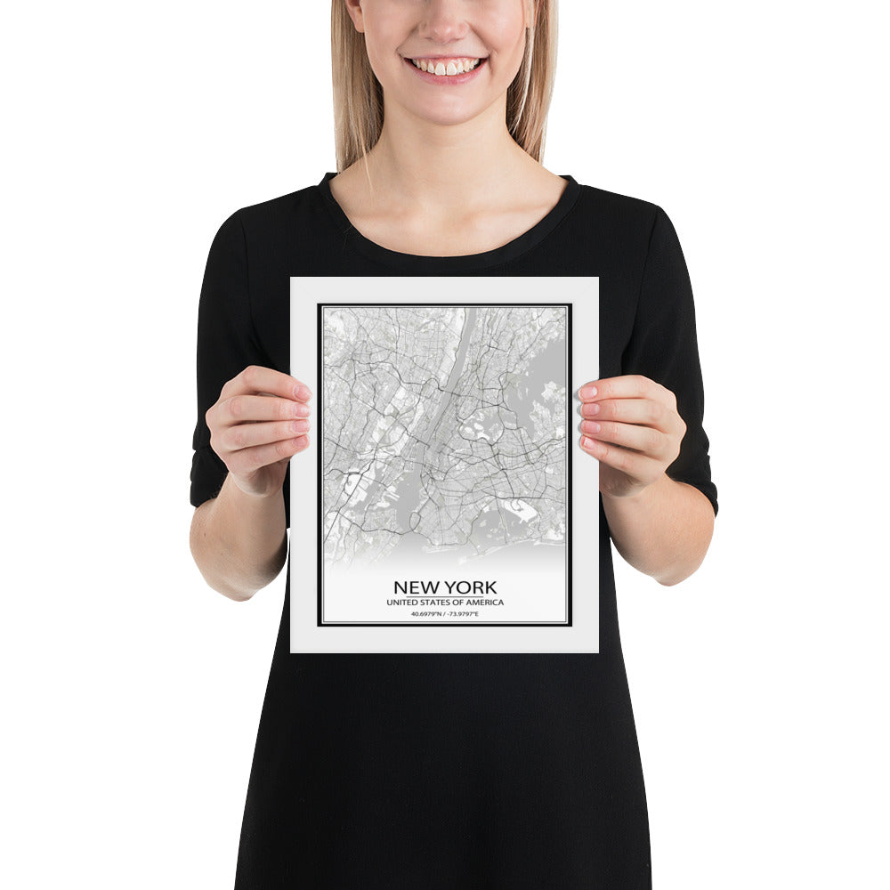 New York White Framed Map