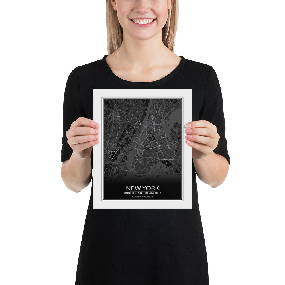 New York Black Framed Map