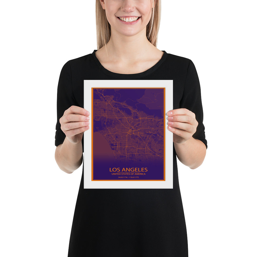 Los Angeles Purple and Orange Framed Map